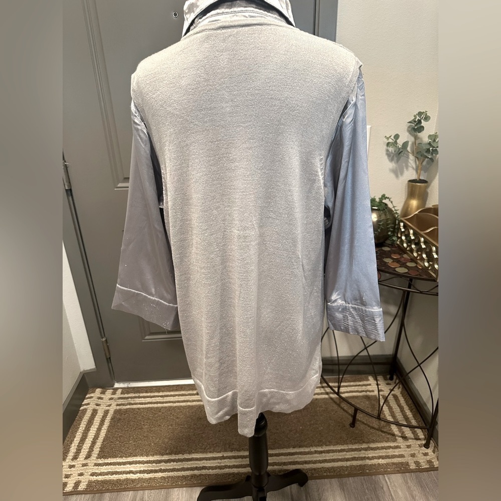 Silver Solid Button Front Drop Shoulder Shirt, - image 6